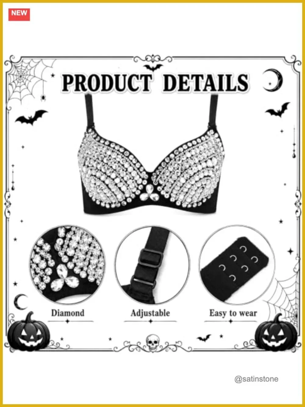 Rhinestone Halloween Singer Costume Set Hat Bra Top Belt Earrings Microphone